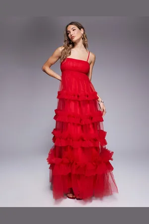 Lace & Beads Vestido largo de corte imperio con volantes de