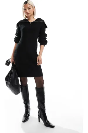 French Connection Vestido corto con media cremallera de punto de -Gris