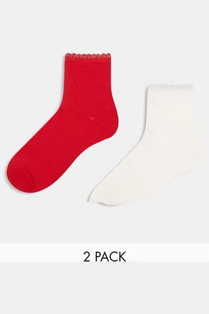 Cotton On Pack de 2 pares de calcetines de color blanco perla y rojo con borde ancho de Cotton On-Multicolor
