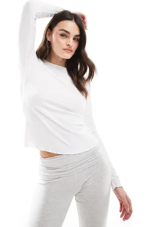 JJXX Camiseta blanca de manga larga con bajo ondulado de