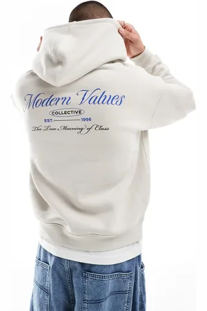 Cotton On Sudadera gris de corte cuadrado con capucha y estampado gráfico "Values" de Cotton On