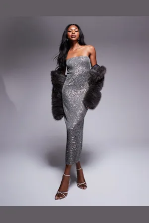 ASOS Vestido midi con escote palabra de honor de lentejuelas de