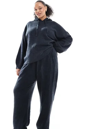 Pieces® Joggers azul marino melange con bajos ajustados de punto suave de PIECES Curve (parte de un conjunto)