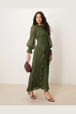 ASOS Vestido largo con cuello alto, diseño fruncido y detalle de cinturón de -Morado