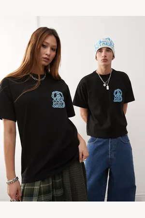 Dr Denim Camiseta negra unisex holgada con estampado gráfico "DD" y símbolo de la paz Trooper de