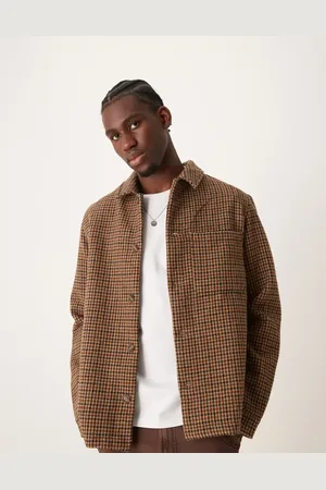 New Look Chaqueta a cuadros marrones estilo camisa de tejido cepillado de -Marrón
