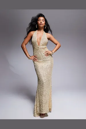 ASOS Vestido largo muy escotado de lentejuelas de