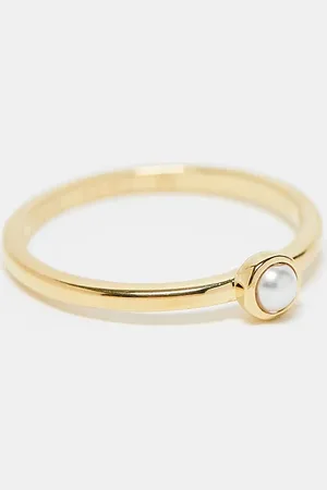 Daisy London Anillo fino con perla de imitación de plata de ley chapado en oro de 18 quilates de