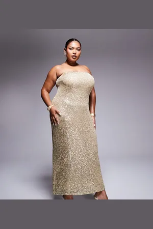 ASOS Vestido midi con escote palabra de honor de lentejuelas de ASOS DESIGN Curve