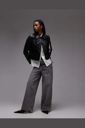 MANGO Chaqueta negra de corte cuadrado de cuero de -Verde