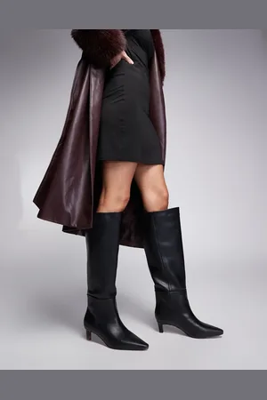 River Island Botas por la rodilla negras con tacón bajo de