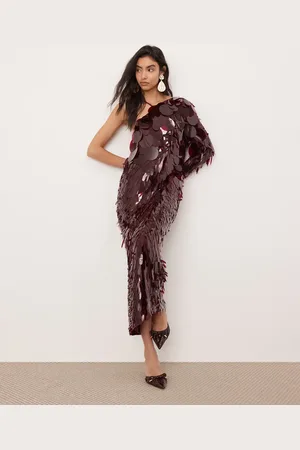 ASOS Vestido semilargo asimétrico con diseño de lentejuelas grandes de -Rojo