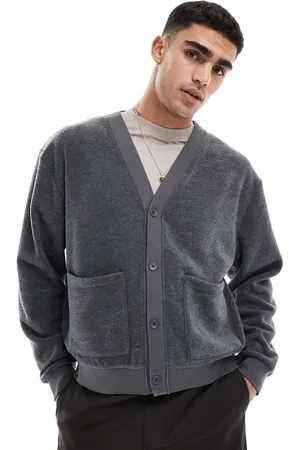 ASOS Cárdigan gris de corte cuadrado extragrande de tejido de rizo de