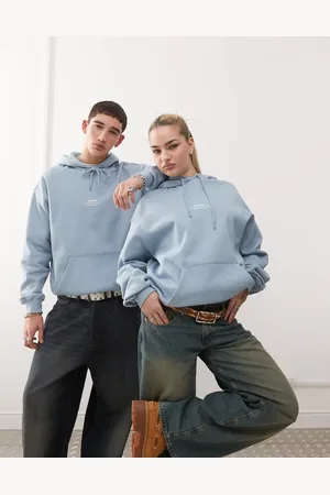 Dr Denim Sudadera unisex con capucha y logo en el pecho de tejido grueso Damien de