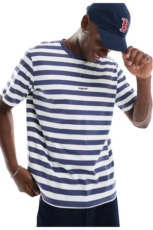 JACK & JONES Camiseta azul y blanca a rayas extragrande de