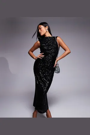 ASOS Vestido midi con cuello alto y espalda asimétrica desbocada de lentejuelas de ASOS DESIGN Petite
