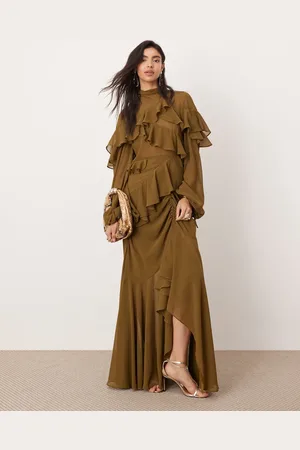 ASOS Vestido largo asimétrico con volantes de chifón de