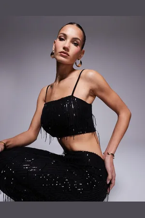 Missyempire Top corto con escote cuadrado y flecos de lentejuelas de Missy Empire (parte de un conjunto)