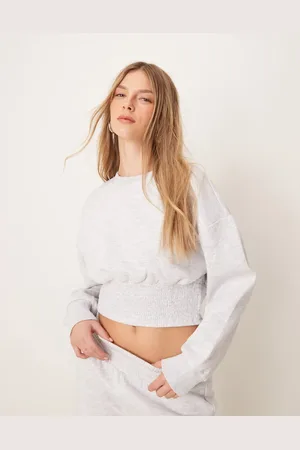 ASOS Sudadera gris jaspeado fruncida con mangas estilo blusón de