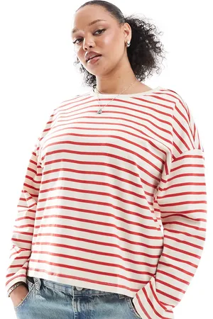 ONLY Camiseta color a rayas rojas de manga larga de -Blanco
