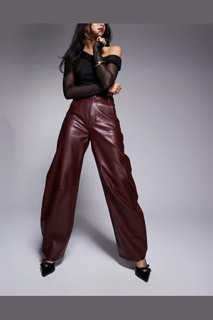 ASOS Pantalones de talle alto y pernera barrel de cuero sintético de -Rojo