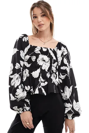 VERO MODA Top amplio con estampado floral monocromático y mangas globo de