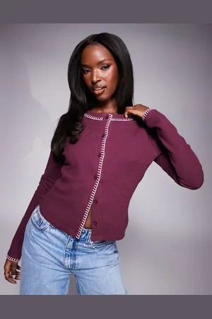 ASOS Top de manga larga con detalle de punto festón de punto gofrado de -Rojo
