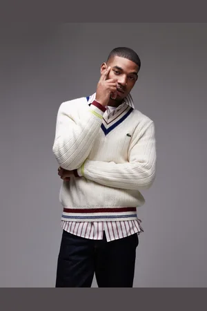 Lacoste Jersey hueso con cuello de pico de punto de