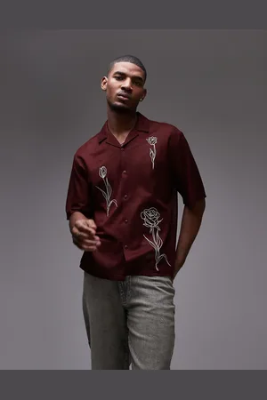 Topman Camisa con bordado floral de -Rojo
