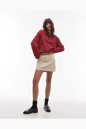 Topshop Minifalda muy corta color tostado de lona de -Marrón
