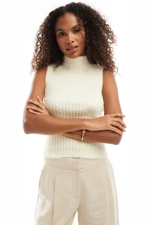 VERO MODA Top color crema sin mangas de punto de -Blanco