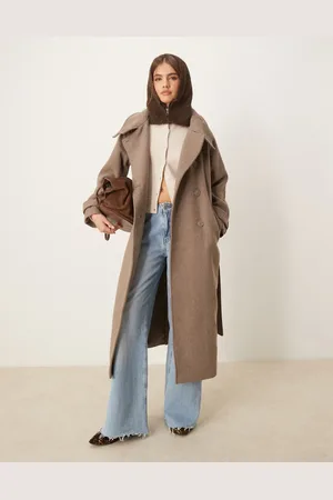 Gina Tricot Abrigo semilargo con cinturón y detalle de cuello alzado de mezcla de lana de -Neutro