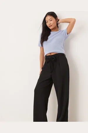 VILA Pantalones negros de pernera ancha con lazada en la cintura de