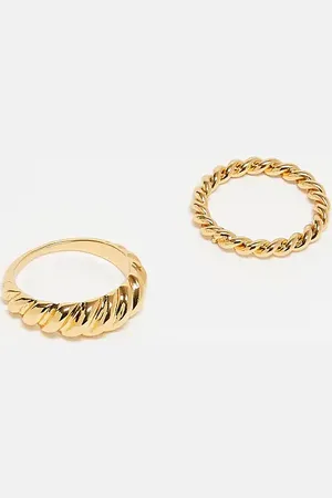 ASOS Pack de 2 anillos texturizados chapados en oro de 14 quilates de