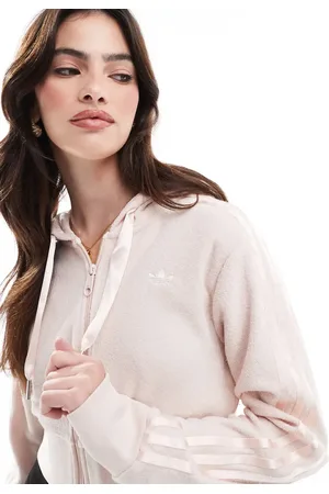 adidas Sudadera rosa claro con capucha y cremallera de felpa de (parte de un conjunto)