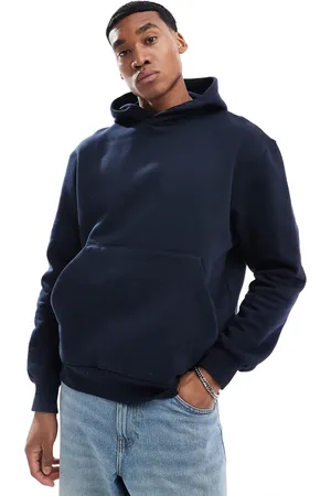 ASOS Sudadera azul marino extragrande con capucha de tejido grueso de 400 g/m2 premium de