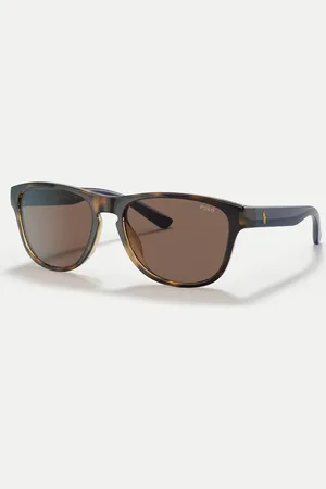 Ralph Lauren Gafas de sol marrón brillante Havana con lentes marrones y montura rectangular de Polo