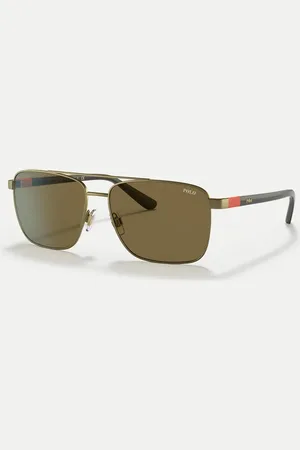 Ralph Lauren Gafas de sol marrón con montura rectangular y lentes verdes de Polo -Dorado