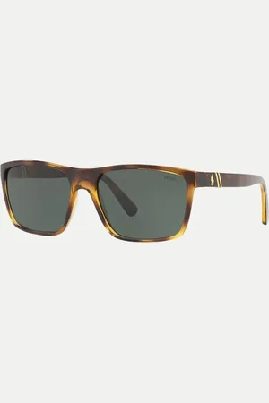 Ralph Lauren Gafas de sol marrón oscuro brillante transparente rectangulares con lentes verdes de Polo