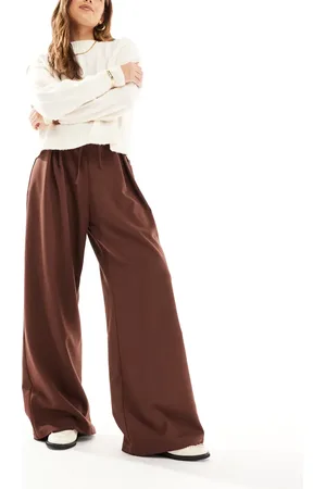 ASOS Pantalones de pernera ancha y talle muy alto con lazada en la cintura de -Gris
