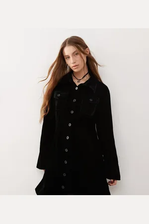 Reclaimed Vestido corto de manga larga con solapas de terciopelo de -Azul