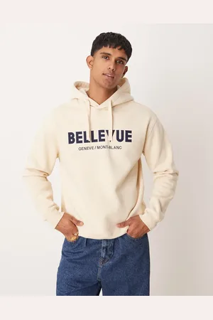 MANGO Sudadera color crema de corte estándar con capucha y estampado "Bellevue" de - neutro