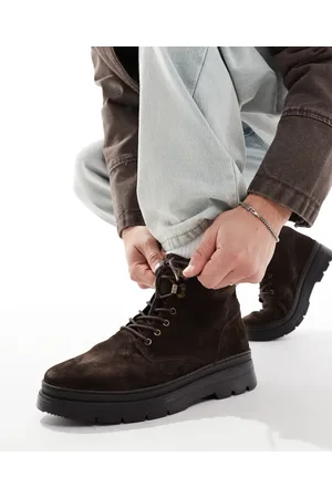 ASOS Botas marrones de cuña con cordones de ante de