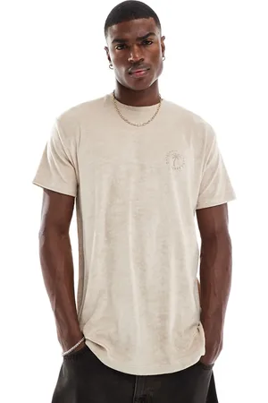 JACK & JONES Camiseta beis con estampado de palmera de tejido de rizo de Originals-Neutro