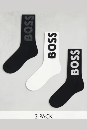 HUGO BOSS Pack de 3 pares de calcetines de color blanco y negro con logo estampado de
