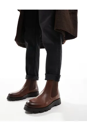 ASOS Botines Chelsea color tostado de cuero con suela dentada de -Marrón