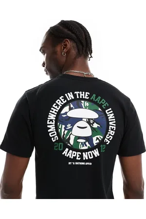 A Bathing Ape Camiseta negra con logo y estampado de camuflaje en la espalda de -Gris