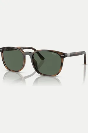 Ralph Lauren Gafas de sol marrón Havana brillante rectangulares con lentes verdes Ph4208u de Polo