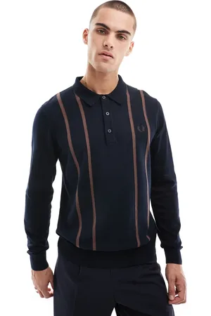 Fred Perry Polo de manga larga con detalle de rayas verticales de punto de