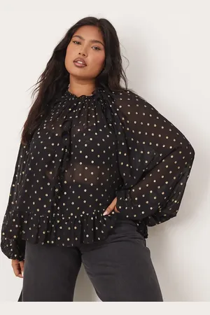 ASOS Top negro amplio con estampado de lunares dorados metalizados de devoré de ASOS DESIGN Curve
